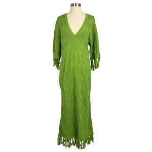 NWT DODO BAR OR Size 42 US 4-6 Simmons Dress Green Knit Tassles Maxi Half Sleeve